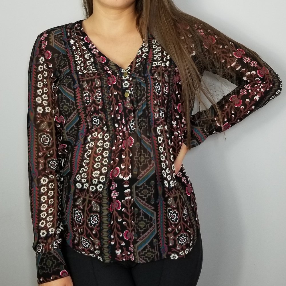Veronica Beard Floral Printed Button Blouse Top